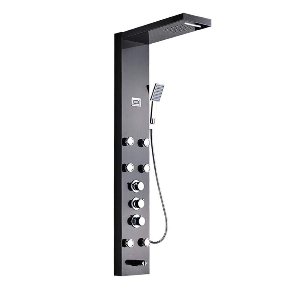 DFGHNBVC Rainfall Waterfall Shower Panel Massage Jets Shower Column Thermostatic Mixer Shower Faucet Tower Shower Tub Spout-Black,Black