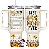 Dog Mom Gifts for Women - Dog Lover Gifts - Gifts for Dog Moms, Best Dog Mom Ever - Dog Owner Gift for Wife, Fur Mom, Pet Mom - Sunflower Dog Mom Cup for Birthday, Christmas - Tumbler 40oz with Handle