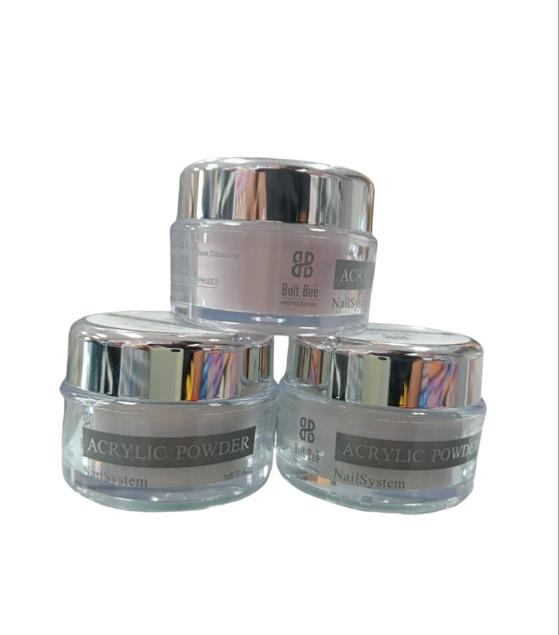 BOLT BEE ACRYLIC POWDER FOR NAIL ART COMBO PACK- 30 GMS EACH PACK OF 3- SHADE- PINK, WHITE & CLEAR