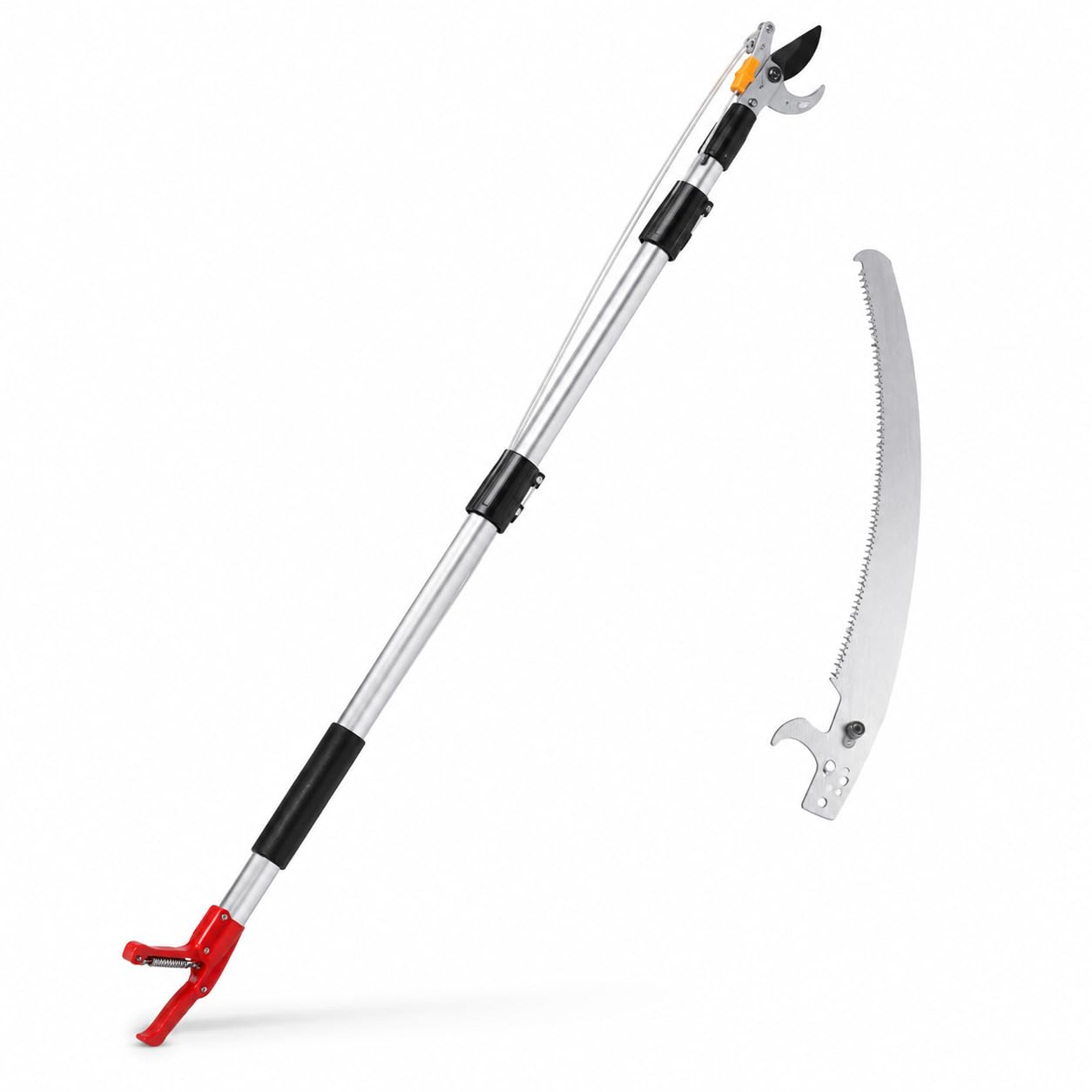 Cesoia Troncarami Telescopica 2 in 1 con Seghetto Intercambiabile 180-300 cm, Asta in Alluminio Leggera, Svettatoio Professionale per Potatura Alberi, Ulivo, Agrumi e Rami Alti