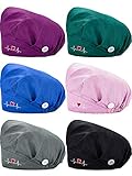6 Pieces Bouffant Cap with Buttons Adjustable Elastic Head Wrap Covers with Sweatband for Women Men,...