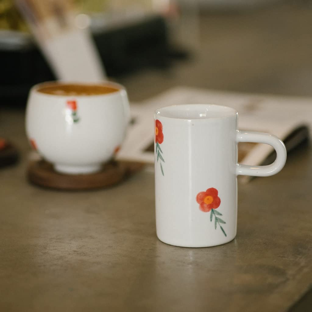 Kaffeetasse Japanischer Tasse Becher Keramik Handgemachte raue Töpferwaren Kleine gelbe Blume Frühstück Milchtasse Kleine frische Kaffeetasse Teetasse (Color : B)