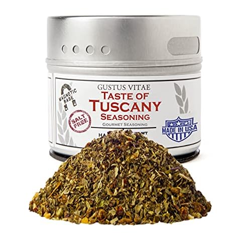 Gustus Vitae - Taste of Tuscany - Gourmet Seasoning - Non GMO - Artisanal Spices Blend - Magnetic Tin - Gourmet Spice Blend - Crafted in Small Batches - Hand Packed Cover