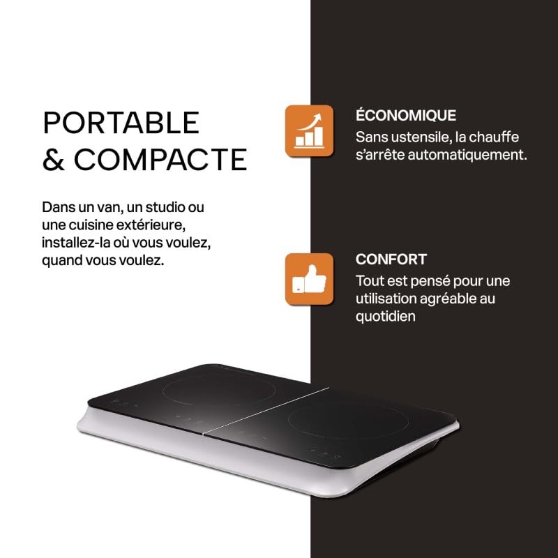 Plaque Induction Portable 2 Feux BELDEKO - 3500W - Design Premium, Fiable et Robuste - Minuteur, Touches Tactiles, Anti-Débordement, 10 Niveaux de Puissance