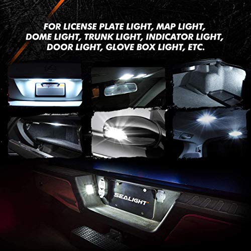 SEALIGHT 194 LED Light Bulb 10 Pack 6000K White Super Bright 168 2825 W5W T10 Wedge LED Replacement Bulbs Error Free for Car Dome Map Door Courtesy License Plate Lights - Thumbnail 5