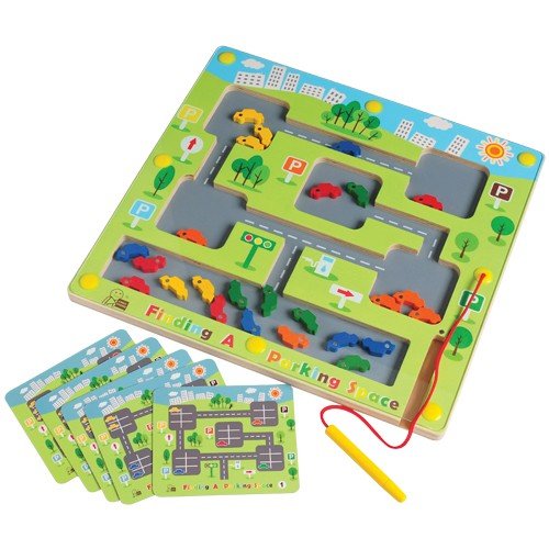 Constructive Playthings 13 L. x 14 W. Magnetic Road Maze with 5 Patterning Cards and Attached Magnetic Wand for Ages 3 Years and Up Constructive Playthings 13" L. x 14" W. Magnetic Road Maze with 5 Patterning Cards and Attached Magnetic Wand for Ages 3 Years and Up