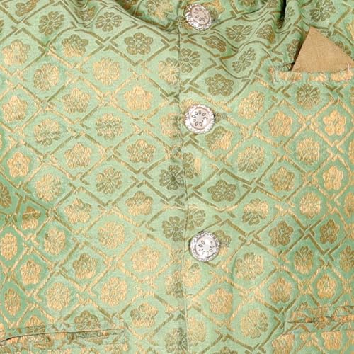 Image of Superminis Boy's Cottton Kurta Cotton Brocade Printed With Golden Thread Work Nehru Jacket and Elastic Closure Pyjama Set