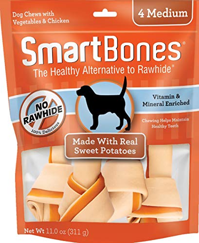 SmartBones Medium Chews With Real Sweet Potato 4 Count Rawhide- Free Chews For Dogs