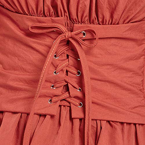 Zaful Women's Off The Shoulder Ruffled Long Sleeve Lace Up Smocked Blouse Top Orange #TOP5