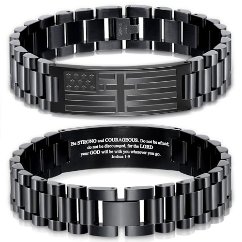 Bracelets for Men American Flag Cross Bible Verse Bracelet Christmas Birthday Christian Gifts for Dad Daddy New Dad,Adjustable Size