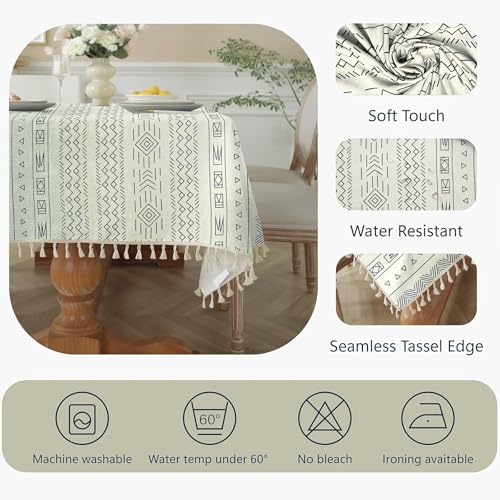 Image of Cortina Tablecloth for Dining Table Waterproof Table Cover, Cotton Linen Fabric Rectangle Tablecloth (Boho-Full, 6 Seater)