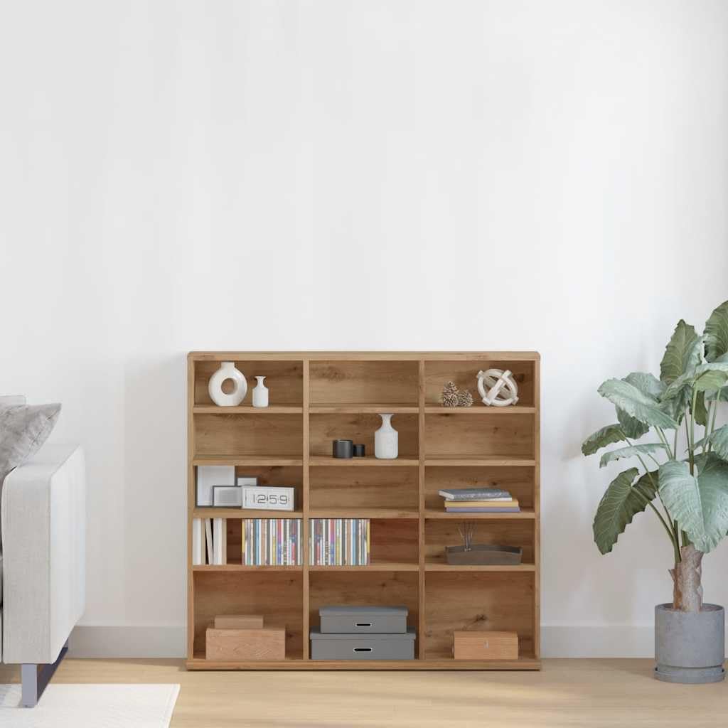 Artisan-Roble - Estantería para CD, 100 x 23 x 89,5 cm, de madera, con compartimentos abiertos, estantería para DVD y discos de vinilo, para salón, oficina y dormitorio
