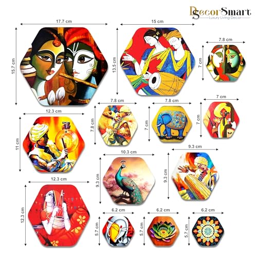 Image of Decor Smart Radha Krishna Wooden Wall Art | Living Room Decoration | Cultural Folk Accent | Home Decor Decorative Artwork | Traditional Indian Music Dance Wall Hanging | Vibrant Sticker Panel(WPS 216)