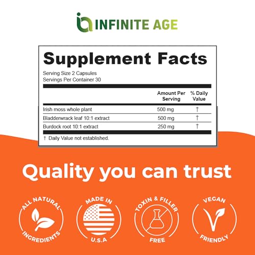 INFINITE AGE 1250mg Sea Moss Advanced Superfood Capsules, 60 Count - High-Potency, Vegan, Made in The USA - Irish Seamoss, Bladderwrack, Burdock Root - Overall Health, Immunity Support - Image 5