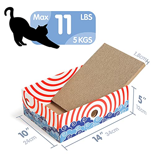 Conlun Cat Scratcher Box With Cat Scratching Board- Portable Cardboard Lounger For Feline Pet - Heavy-Duty Double-Sided Cardboard Cat Scratchers And Interactive Hole Design-34X24X12Cm-Red-Medium #TOP5