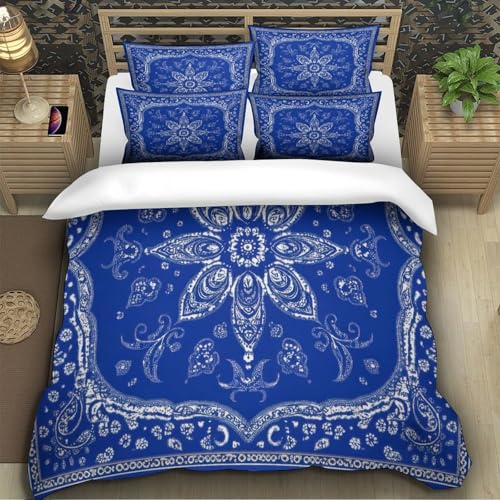 Linge de lit microfibre bleu 140x200 impression 3D cachemire - 5