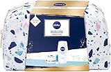 NIVEA Wegbegleiter Geschenkset, Set mit Kulturtasche, Pflegedusche, Feuchtigkeitscreme und Labello, Kleines Dankeschön für Verwöhnmomente