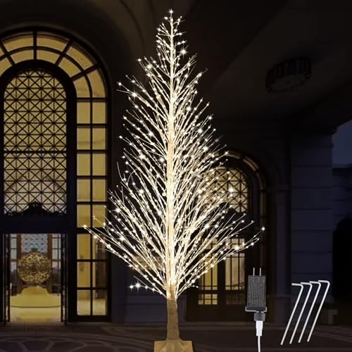 Anycosy 7FT Lighted Birch Tree LED Warm White Lights with