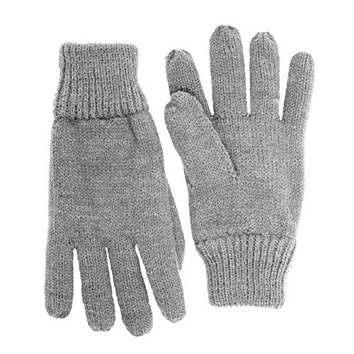 SANREMO Unisex Kids Knitted Fleece Lined Warm Winter Gloves (4-7, Light Grey)