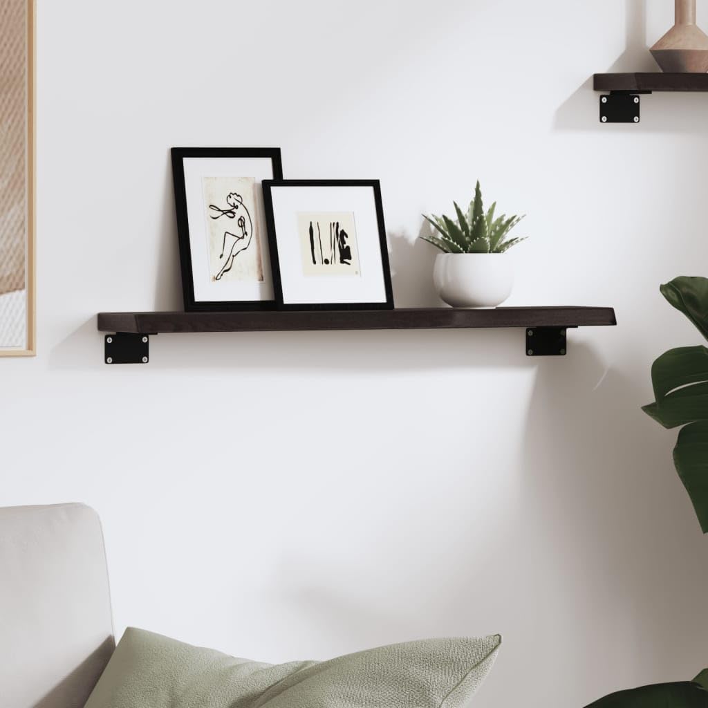 YUANCHUTOP Floating Shelves with Live Edge - 60x10cm Wall-Mounted Shelf in 2cm Thick for Kitchen, Bathroom, Living Room - Solid Oak Wood Shelving for Home Decor