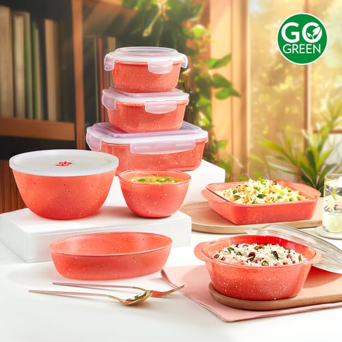 Image of Borosil 750ml Serving & Mixing Bowl with Lid | Made in India Borosilicate Glass Bowl for Kitchen & Dinning | Bowl for Mixing Dough, Salad, Batter | Microwave & Dishwasher Safe (Kube Pink)