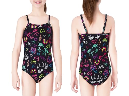 Image of Dvenki Toddler Girls One Piece Swimsuit Adjustable Straps Sizes 2T-10 | quick-dry swim fabric, skin-friendly, ruffle neckline, leopard, check, mermaid prints, swimwear for beach, pool, summer party