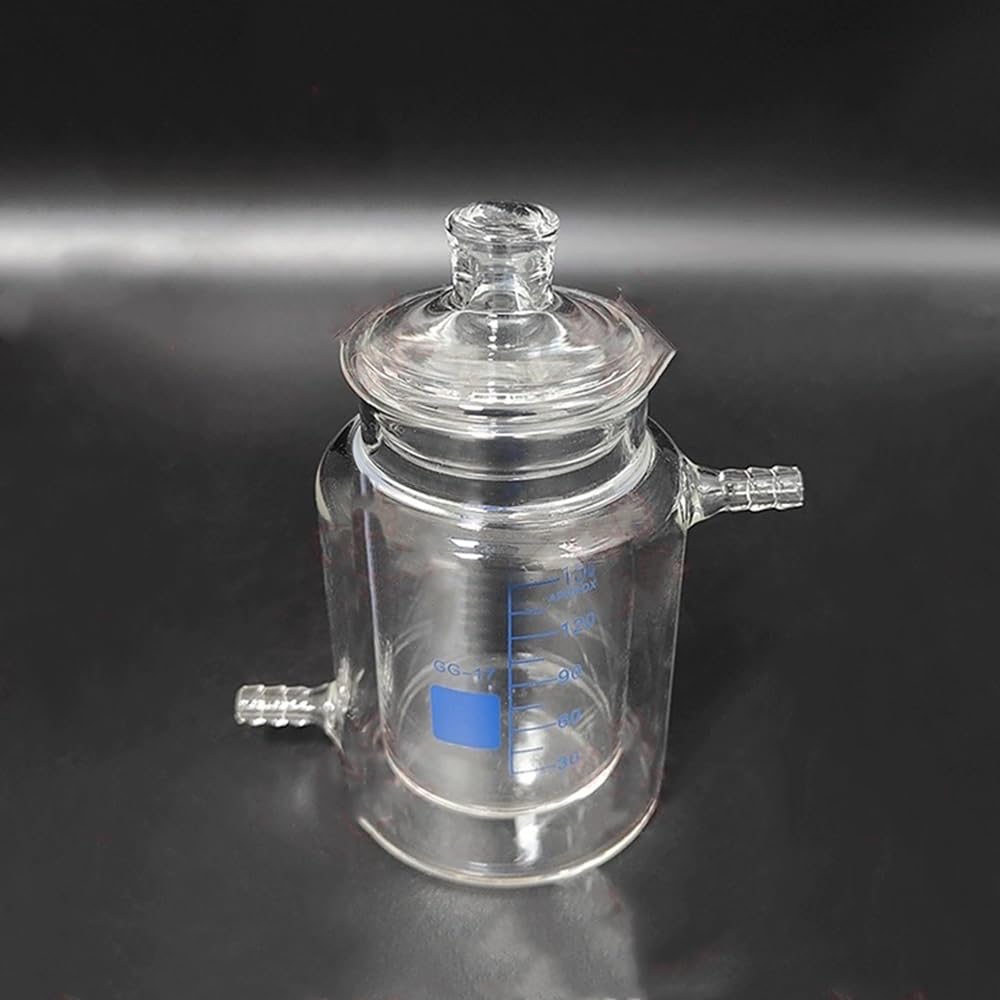 Becher rivestito a doppio strato | Vetro borosilicato elevato, resistenza alla temperatura di 200 ℃, bottiglia con reattore fotocatalitico con coperchio(1000ml)