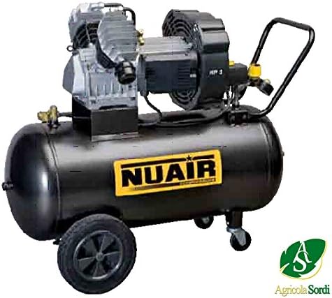 NUAIR COMPRESSORE ARIA 2 PISTONI GVM/100 4 Poli SILENZIOSO MANOMETRI 10BAR 100LT -