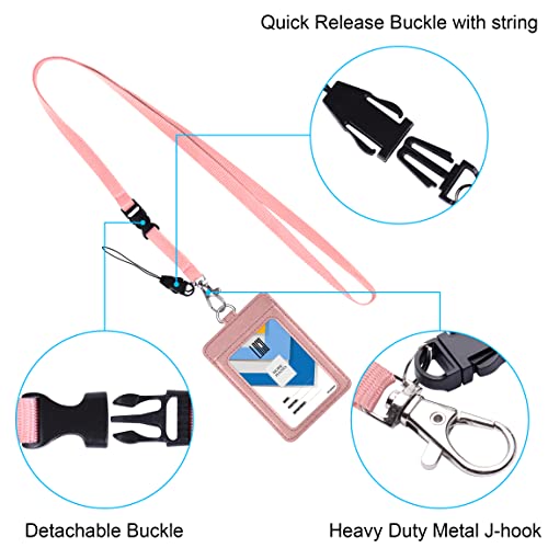 Badge Holder, Wisdompro 2-Sided Pu Leather Id Badge Card Holder Wallet Case With 1 Clear Id Window And 1 Credit Card Slot And 22 Inch Quick Rlease Detachable Neck Lanyard Strap-Rosse Gold (Vertical) #TOP2