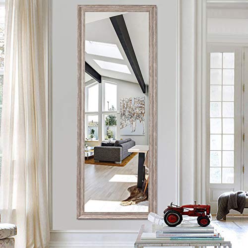 Image of NeuType Full Length Burlywood Polystyrene Frame Hanging Floor Mirror with Standing Holder Bedroom /Locker Room