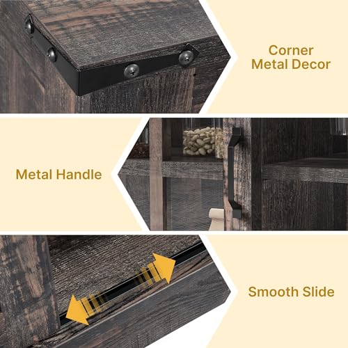 DWVO Farmhouse Coffee Bar Cabinet, Sideboard Buffet Cabinet with Drawer & Adjustable Shelves, Storage Cabinet with Sliding Barn Door for Kitchen and Living Room, Dark Rustic Oak