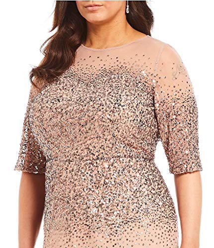 Image of Adrianna Papell Women's Beaded Illusion Dress | Long Sequin Evening Dress with Fitted Bodice & Tulle Skirt Overlay