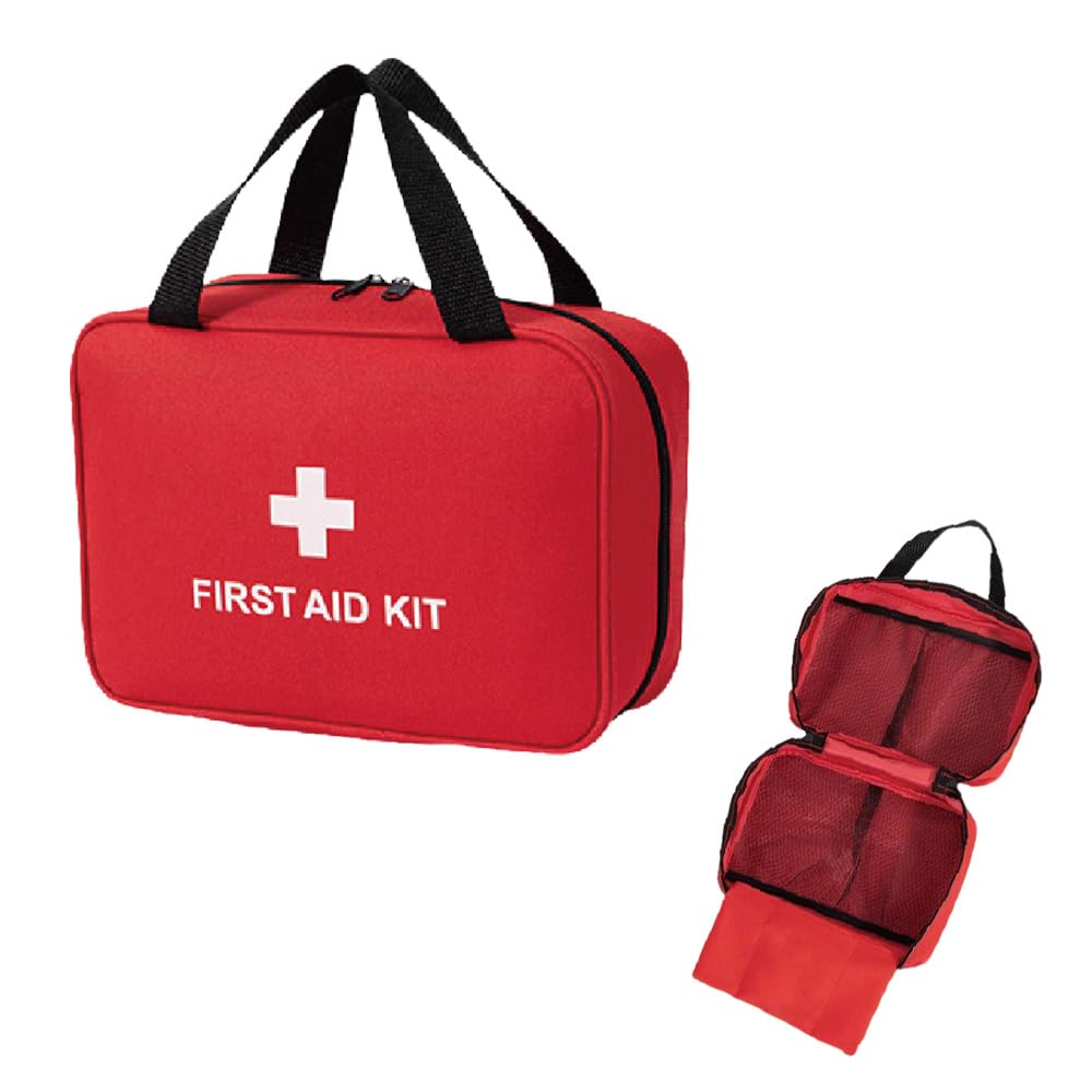 XINGSUI 1 Pcs First Aid Bag Empty, Portable Travel First Aid Kit, Drug Pack Storage Bag Empty, for Home, Office, Vehicle, Camping, Workplace & Outdoor (Red, with Handles)