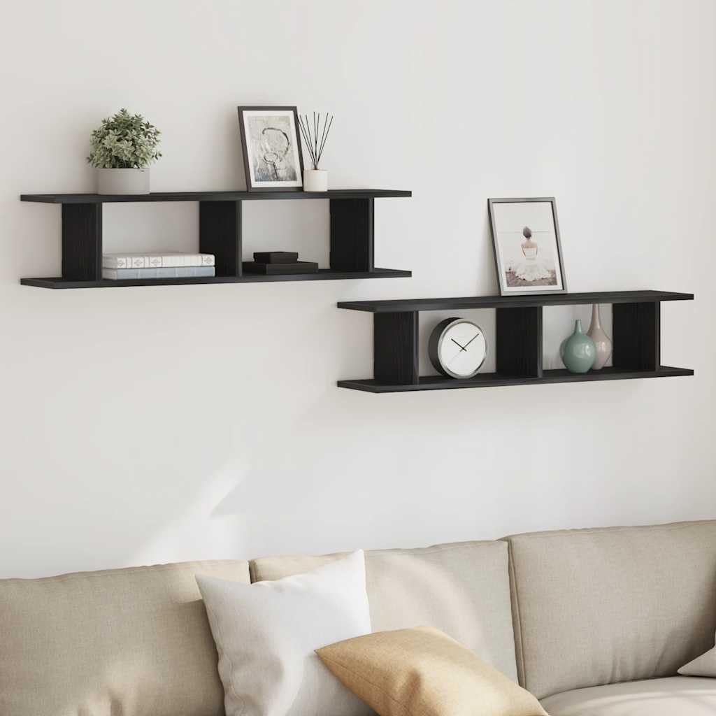 Homgoday Estantes de Pared 2 uds Roble Negro 90x18x20 cm Estantería de Pared Colgante Flotante Almacenamiento Espacio Decoración Artículos Diarios en Familia