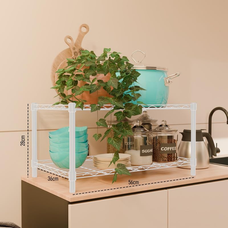 Image of 2-Shelves CounterTop Heavy Duty Steel Storage Rack | Multipurpose Shelving Unit for Kitchen, Home & Utility
