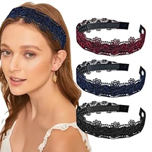3 PACK Women Floral Lace Headbands, Vintage Knit Pattern Elastic Hair Band, Wide Ethnic Fashion Hair Hoops, Stylish Accessories for Women and Girls