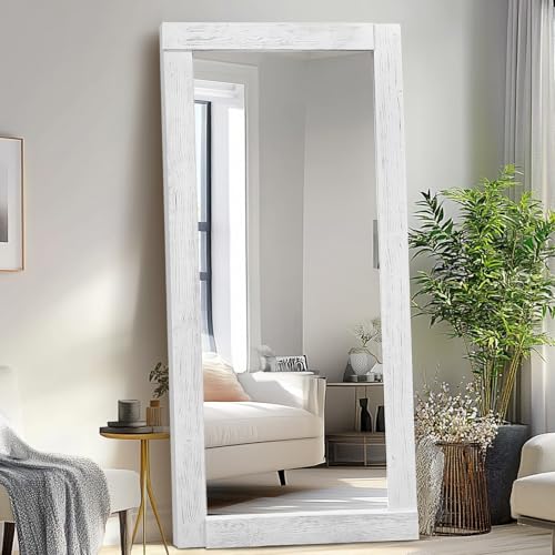 Image of 71x32in Full Length Mirror, Solid Wood Convex Frame, White
