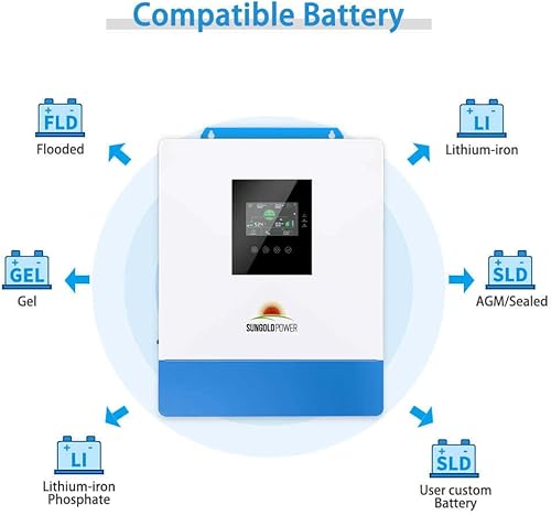 Miniatura 5 de SUNGOLDPOWER - Inversor solar híbrido de 5000 W y 48 voltios, onda sinusoidal pura, entrada de CA de 120 VCA, salida de CA de 120 VCA, cargador