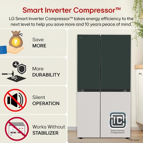 Image of LG 650 L, 3 Star, Frost Free, Double Door, Door Cooling+, Hygiene Fresh+, Smart Inverter Compressor, Wi-Fi Convertible, Side by Side Refrigerator with AI ThinQ (GL-B257EET3, Emerald Tango)