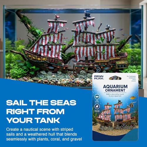 Image of Penn-Plax Deco-Replicas Striped Sail Shipwreck Aquarium Decoration - Safe for Freshwater and Saltwater Fish Tanks - Large - 2 Pieces