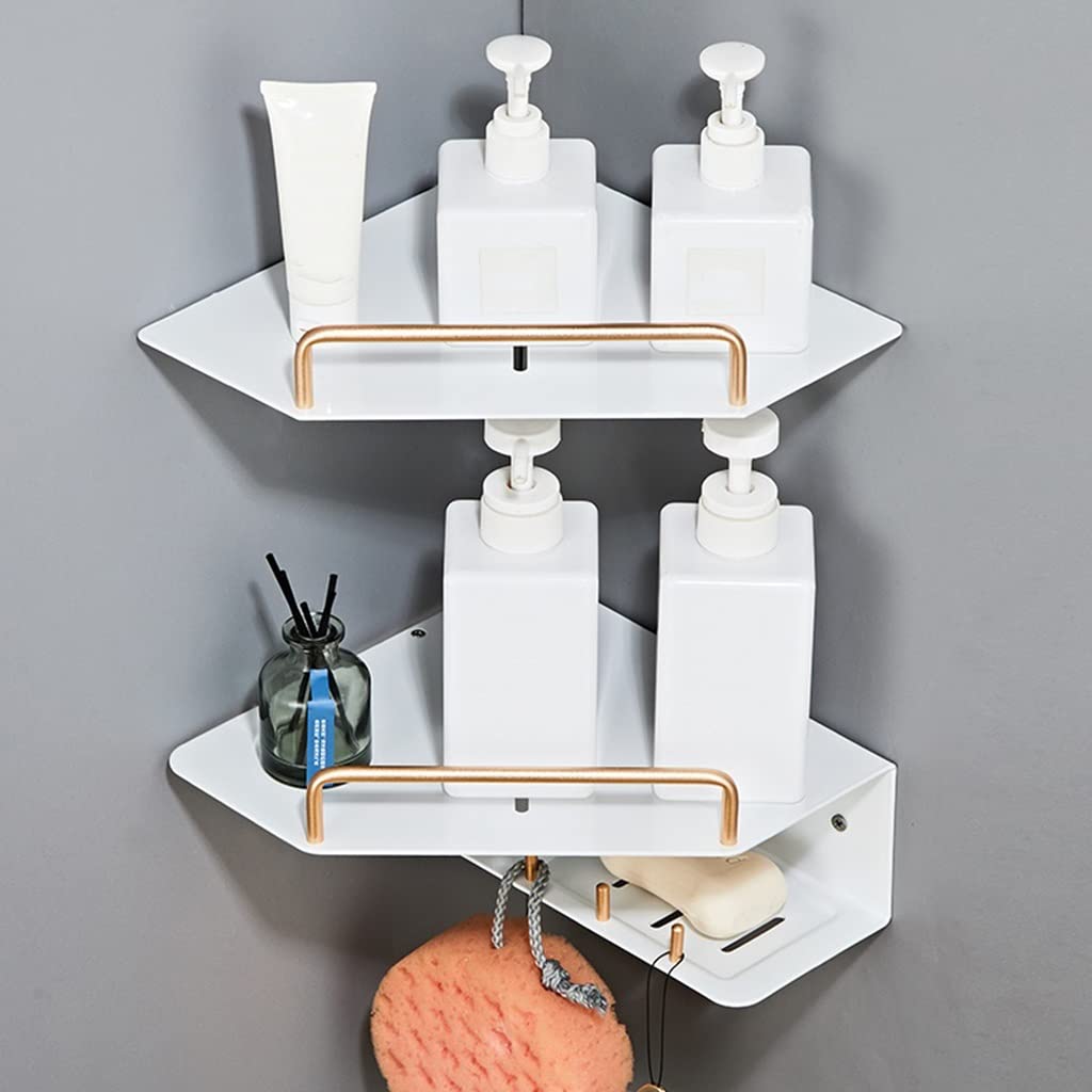 SDGBCXD bathroom shelves, Aluminum Bathroom Shelves with Soap Dish, Toothpaste Storage Rack, Wall-Mounted Kitchen Spice Organize(Thickened Combination)