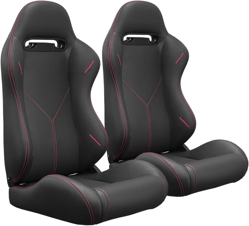 2 Pack Racing Seats, PVC Leather Universal Bucket Seats Pair with Dual Lock Sliders for Front-Back Adjustment - Automotive Racing Seats Pair for Cars