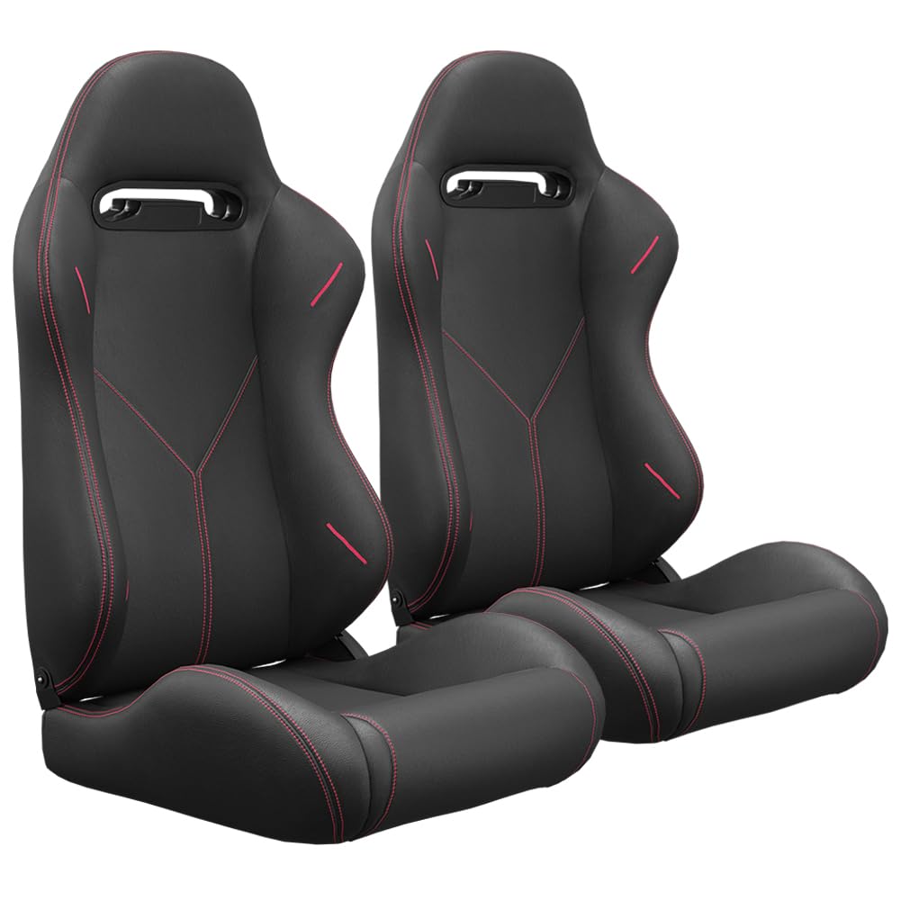 WIILAYOK 2 Pack Racing Seats, PVC Leather Universal Bucket Seats Pair with Dual Lock Sliders for Front-Back Adjustment - Automotive Racing Seats Pair for Cars