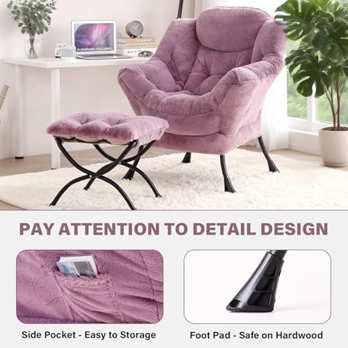 Image of Tiita Lazy Chair with Ottoman, Purple Modern Large Accent Chair, Comfy Leisure Sofa Armchair with Ottoman, Reading Chair with Footrest for Bedroom, Living Room, Dorm Rooms, Plush Purple