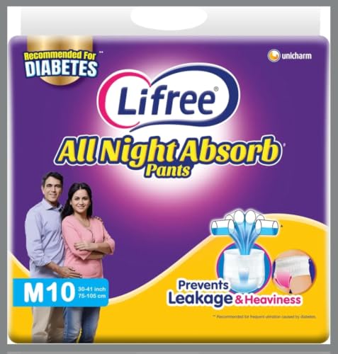 Image of Compatible with Lifree M 10 adult Diapers pants ALL NIGHT ABSORB Unisex, medium, M size 10 Pieces, Waist size- 30-41Inches, 75-105 cm up to 8 HOURS ABSORBENT