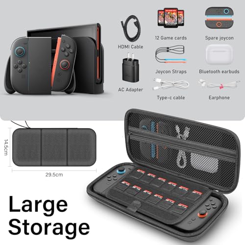 QuoLumPIA Carrying Case for 7.9-inch Nintendo Switch 2(2025),Hard Shell/Compact yet Spacious,12 Game Cartridge Slots/Flocked Lining,Portable Travel Storage Bag,Waterproof/Dustproof/Anti-scratch,Black - Image 3