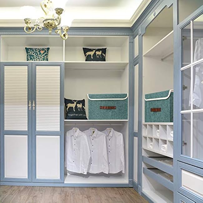 TYEERS Foldable Storage Boxes with Lids 5 Pack Fabric Storage Bins with Lids, Closet Organizers for Clothes Storage, Room Organization, Office Storage, Toys - Aqua Deep