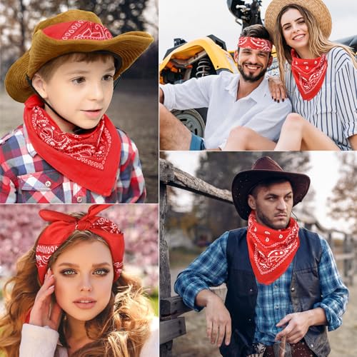NACHLYNN 10 Stück Paisley-Bandanas, verschiedene Bandanas, Cowboy-Stirnbänder aus Polyester, quadratischer Schal, Kopfbedeckung (10, Rot)