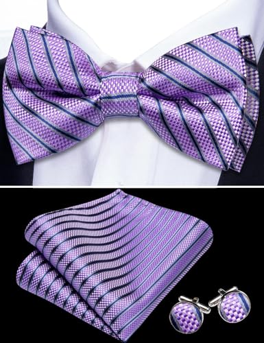 Image of YOHOWA Mens Bow Tie Set Paisley Coloful Pre-tied Bowties Adjustable with Handkerchief Cufflinks Wedding Prom Party