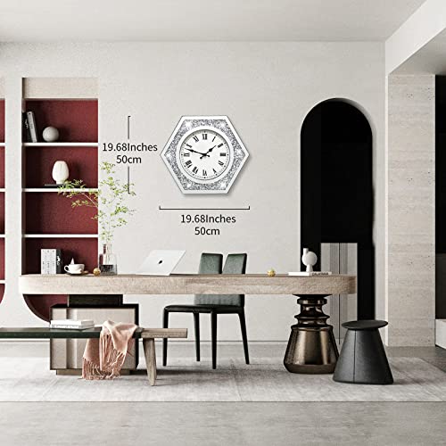 Jtwalclock WM636-50 Large Wall Clock For Living Room Decor Crystal Crush Diamond Mirrored Sparkle Twinkle Bling Modern Wall Clock Big Silver Mirror Home Decorative 20 Inch Silent Wall Clock thumb #3